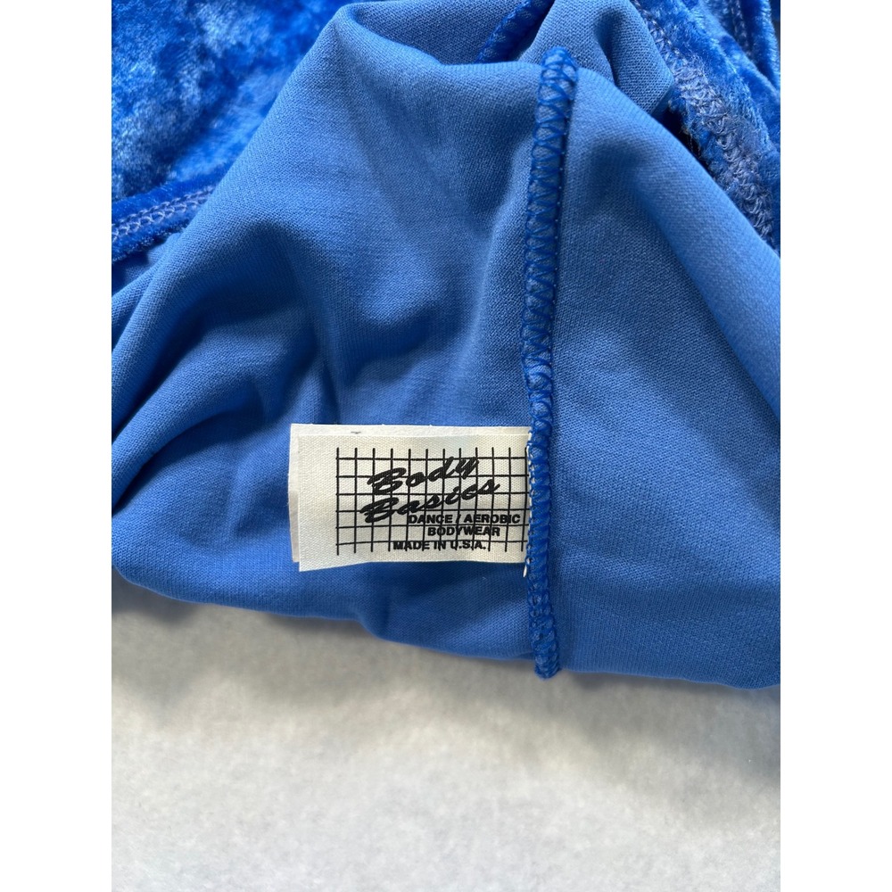 Body Basics Kids Royal Blue Crushed Velvet Leotard Short Sleeve Dance Size 14/16 - Picture 3 of 4